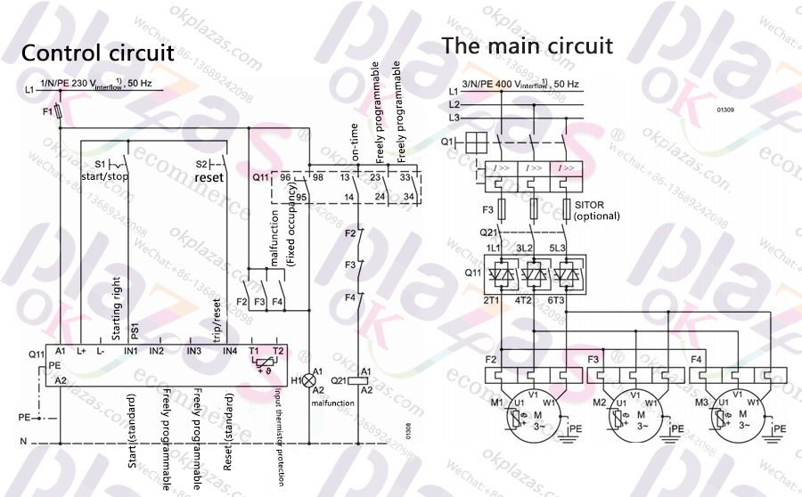 Siemens soft starter 3RW44 typical circuit diagram